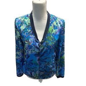 Hinge Women's Blue Floral Bomber Jacket Size S Long Sleeve Zip